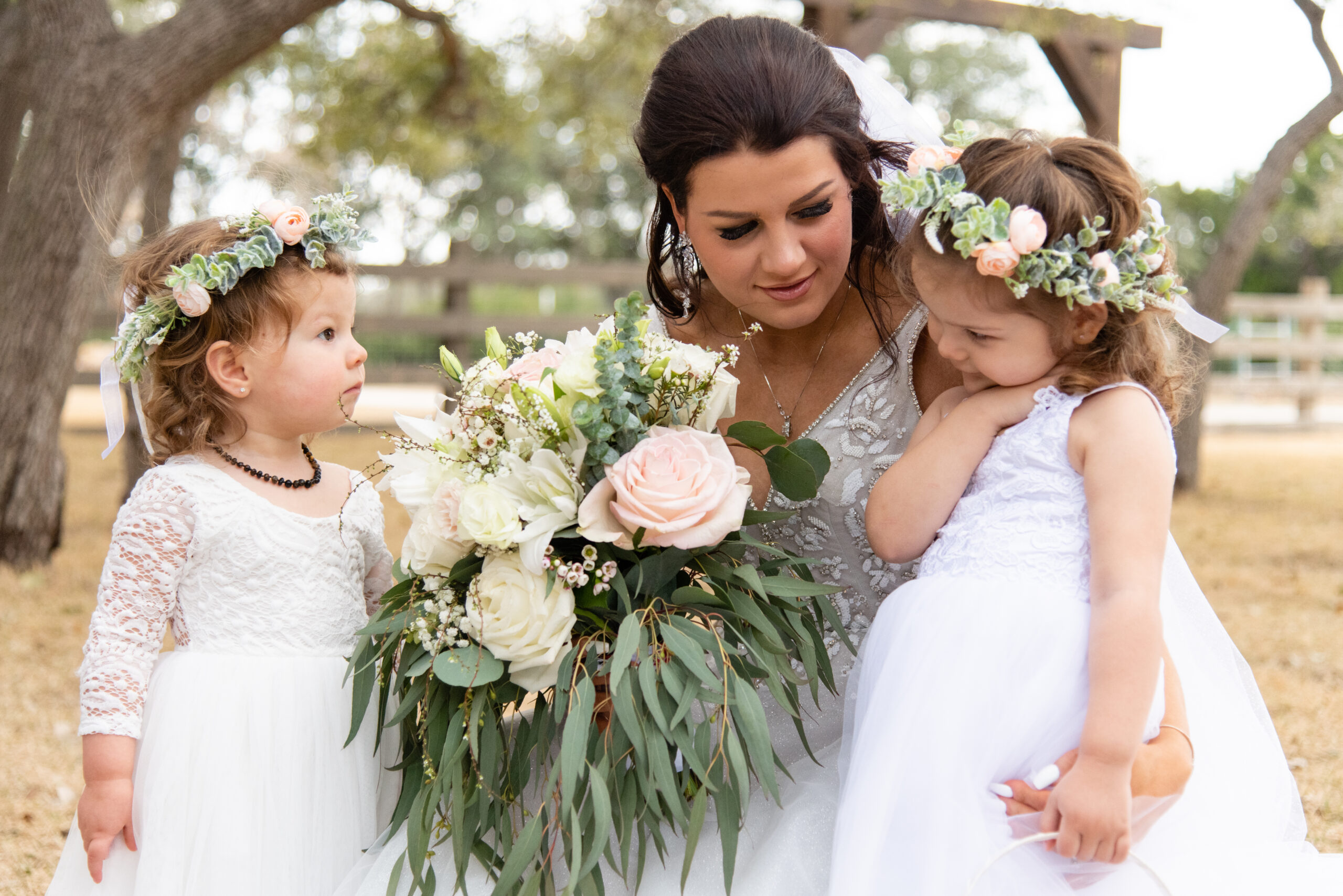 bride and flower girls wedding photo, firefly farms, Texas Hill Country Photographer, Texas Hill Country wedding photographer